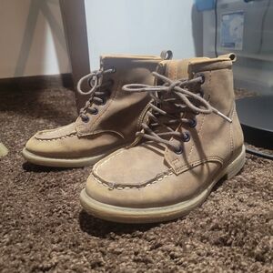 Kids' Tan Suede Lace-Up Moc Toe Boots